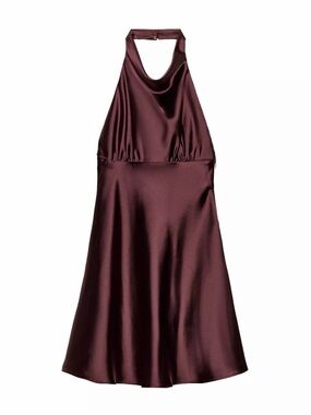 Zara Satin Halter Midi Dress in Deep Burgundy
